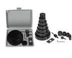 Detailed view of the various sizes of HSS hole saw bits included in the 16-piece kit.