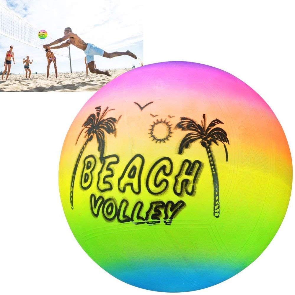 Several Kids Beach Balls stacked, showcasing their cheerful rainbow patterns.