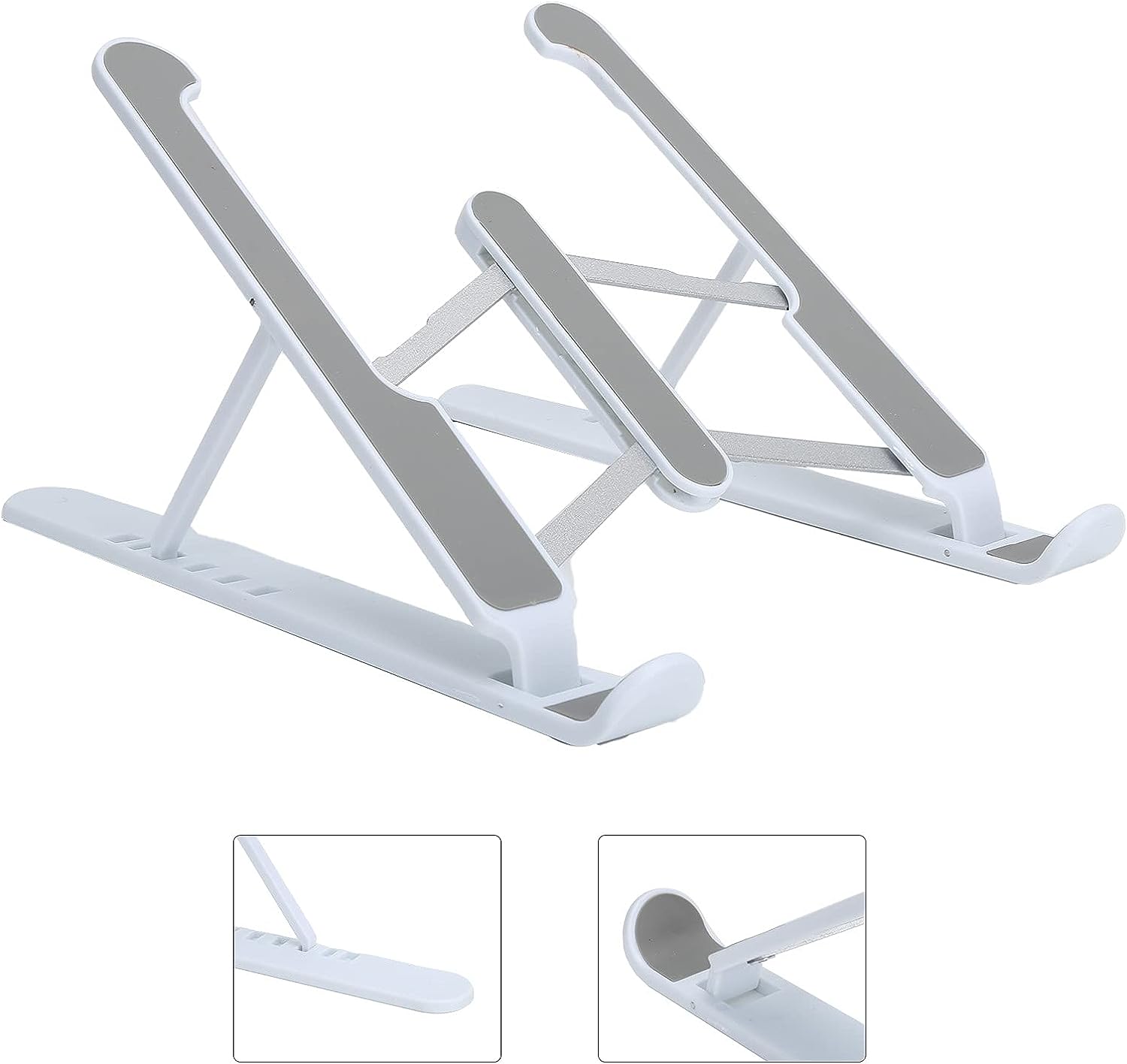 Multi-angle adjustable tablet stand in use, showcasing ergonomic levels.
