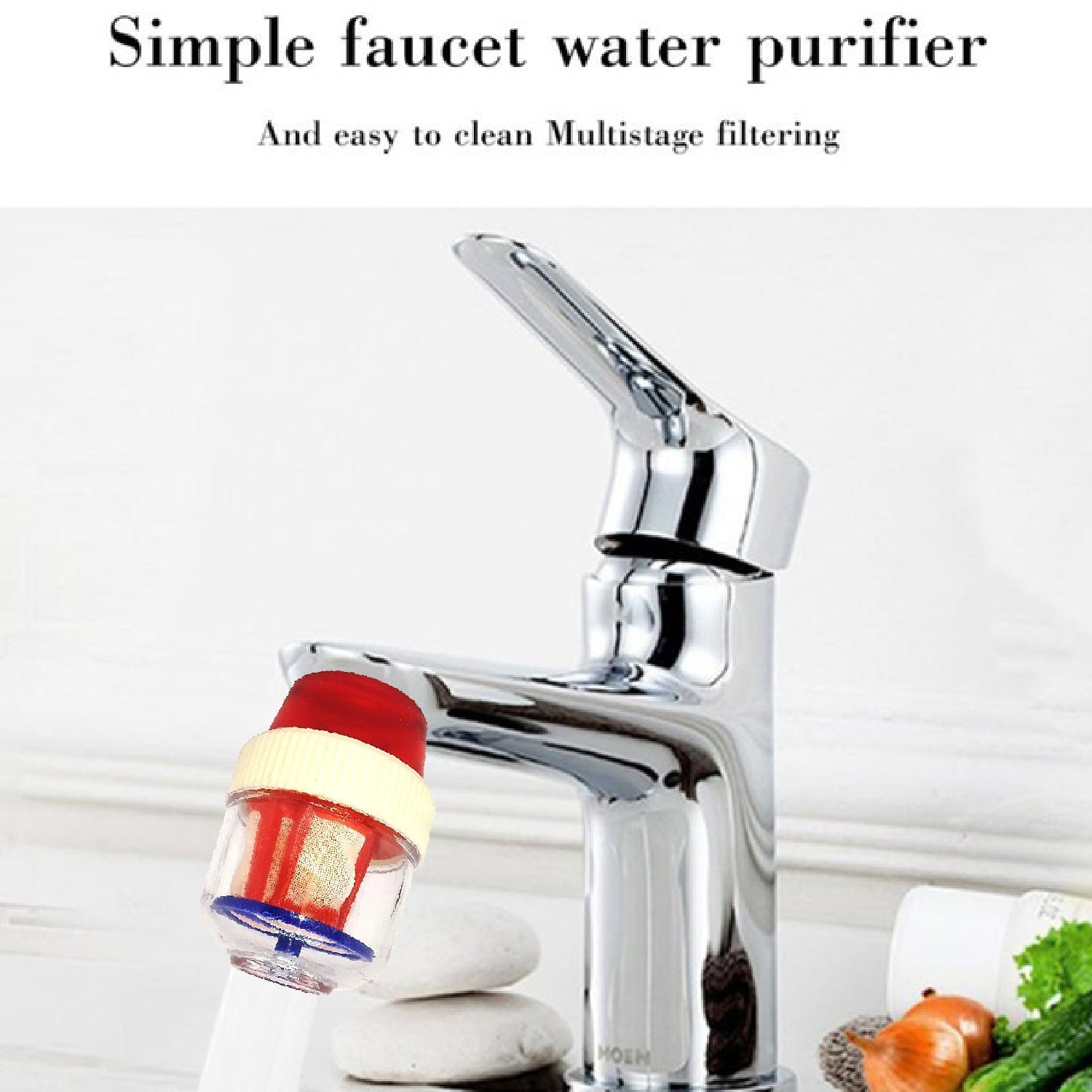 Three-layer cloth filter visible inside the Water Tap Filter cartridge.