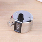Durable stainless steel hand tally counter in use for tracking counts.