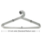 Elegant stainless steel hangers in a modern closet, perfect for keeping clothes wrinkle-free.
