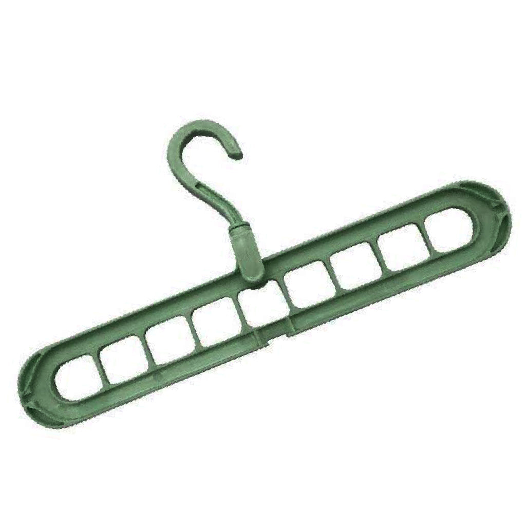 Durable plastic anti-skid hanger showcasing its 9-hole design for multiple garments.