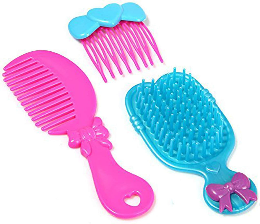 Variety of pretend makeup items from the Kids Makeup Set in bright colours.