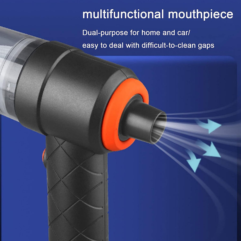 Car Vacuum Cleaner with a long nozzle attachment reaching into tight spaces of a car seat.
