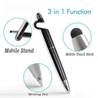 The 3-in-1 stylus pen with its retractable blue ink pen tip extended for writing.