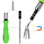 Mini screwdriver handle with an inserted bit and flexible rod in use.