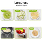 The multi-blade vegetable cutter and slicer laid out, highlighting its diverse slicing and shredding capabilities.