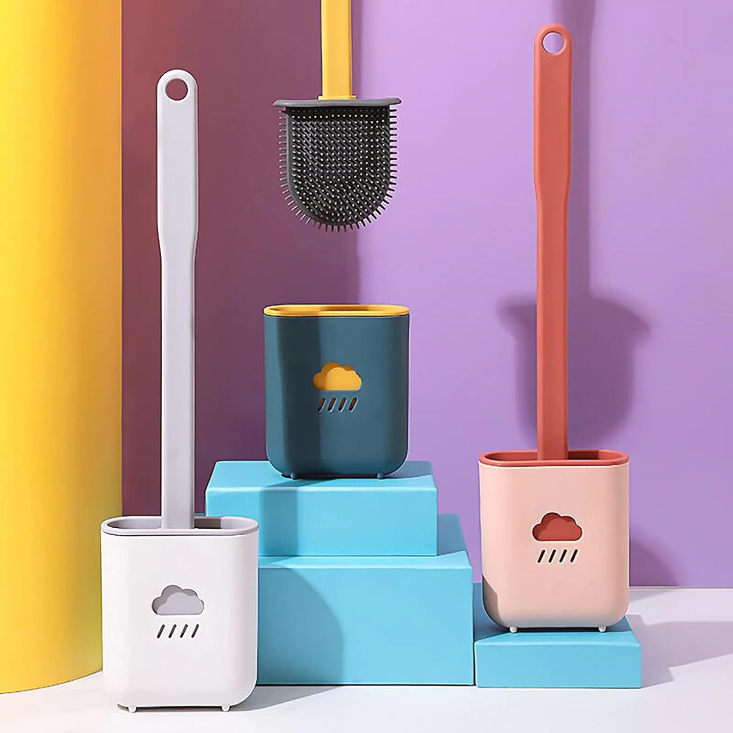 Silicone toilet brush with soft, durable bristles for superior bathroom hygiene.