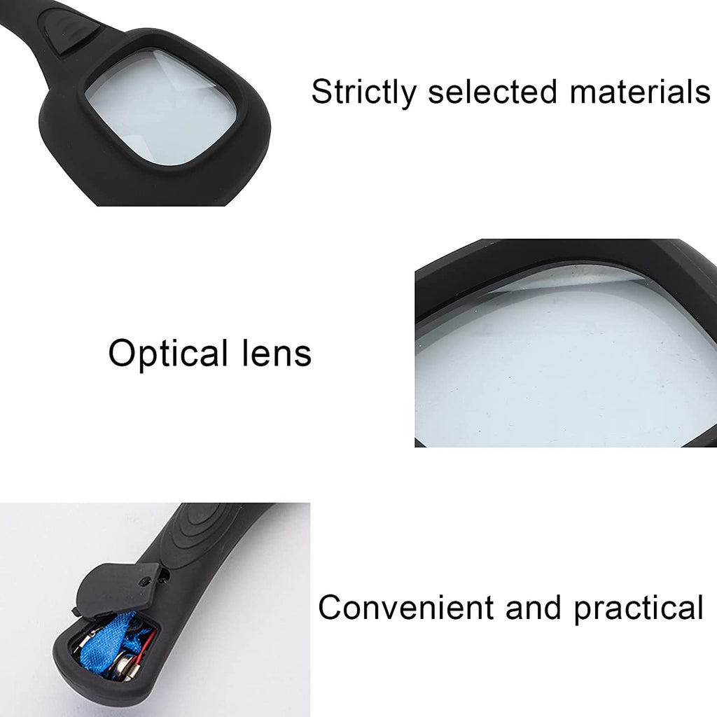 Illuminated magnifying glass displaying its compact and lightweight design.