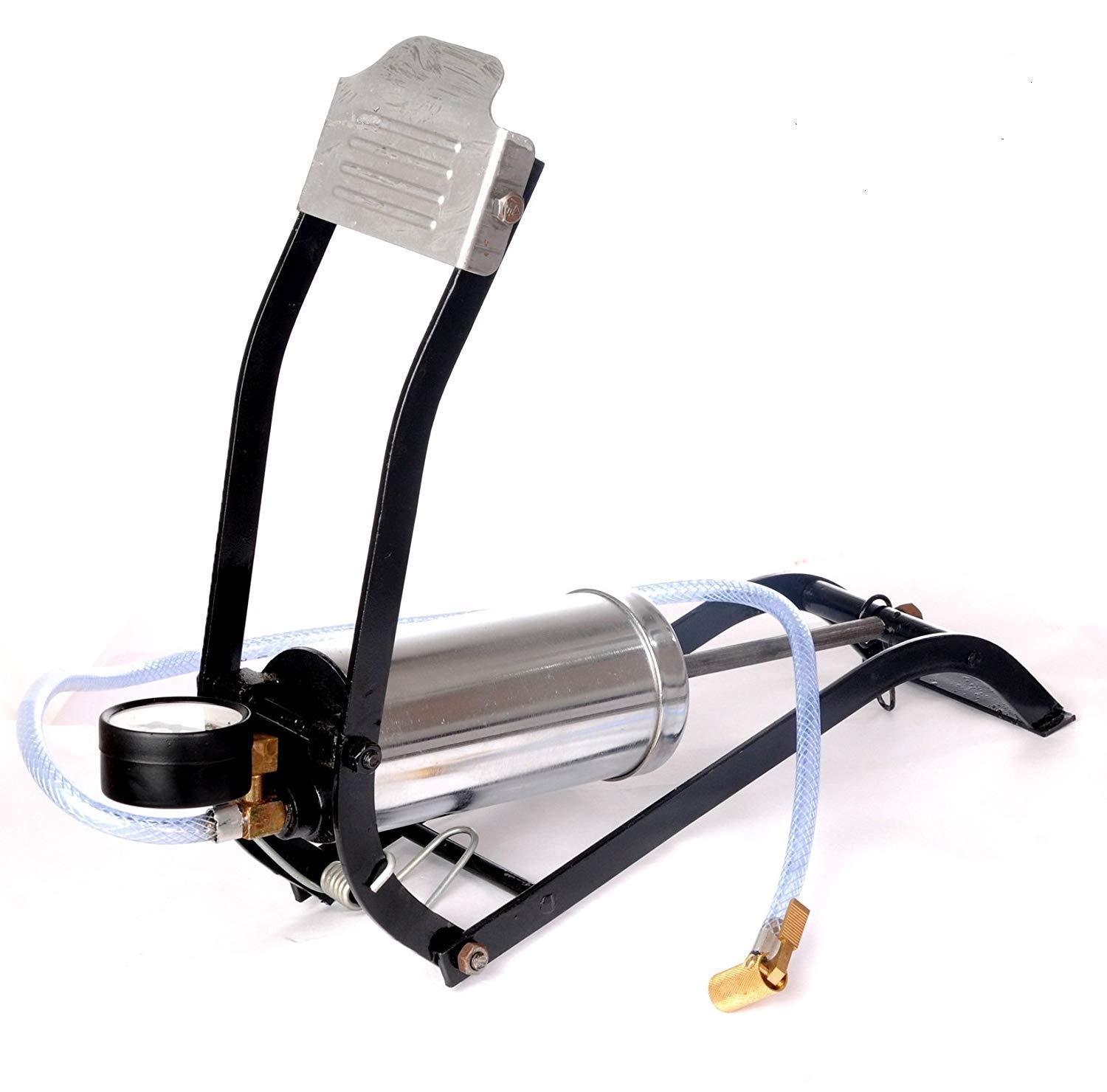 Ergonomic steel foot pump with durable build, ready for heavy-duty use.