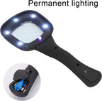 Close-up of the ergonomic handle of the handheld LED magnifying glass.