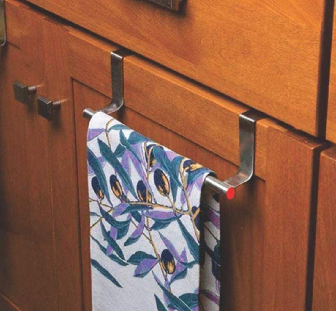 A shiny stainless steel towel rod, wall-mounted for efficient bathroom space.
