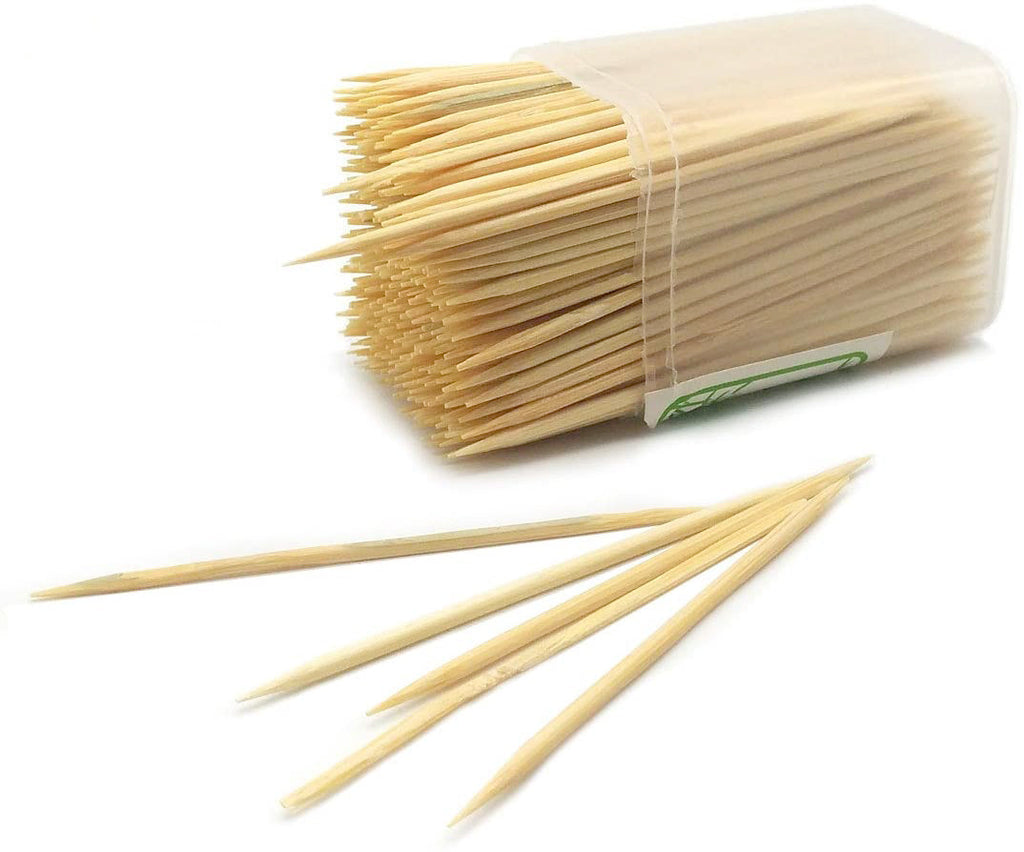 Hygienic wooden toothpicks in their dispenser box, ideal for daily oral care.