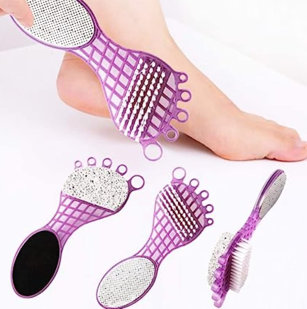 VelvaBloom 4-in-1 Pedicure Tool showing brush and steel scrubber for comprehensive foot care.