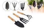 A complete 3-piece gardening tools set featuring a hand cultivator, small trowel, and garden fork.