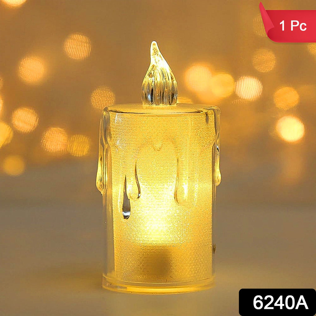 Close-up of Styleva's battery-operated crystal LED candle on a dark surface.