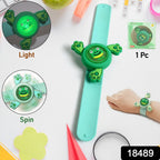 Kids LED Slap Bracelet with a spinning cartoon character glowing brightly.