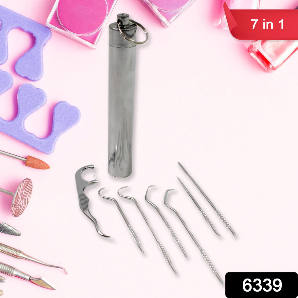 Ergonomically designed stainless steel floss pick for comfortable grip.