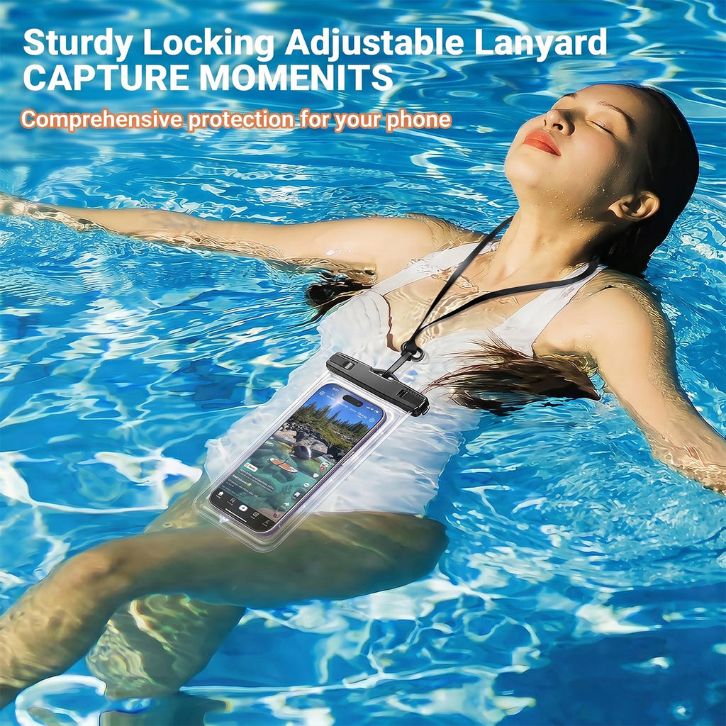 Pouch floating in pool for waterproof demonstration