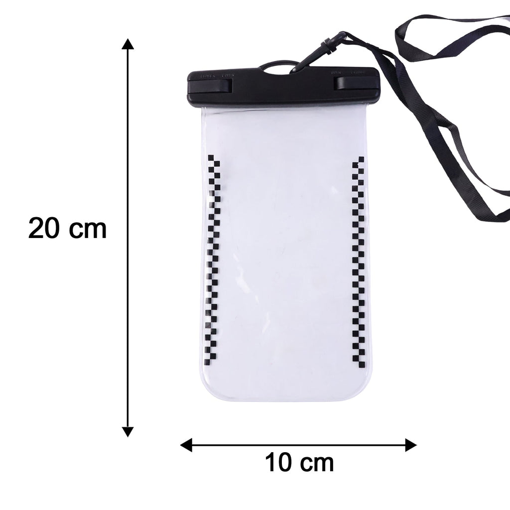 Size diagram indicating dimensions of waterproof mobile pouch