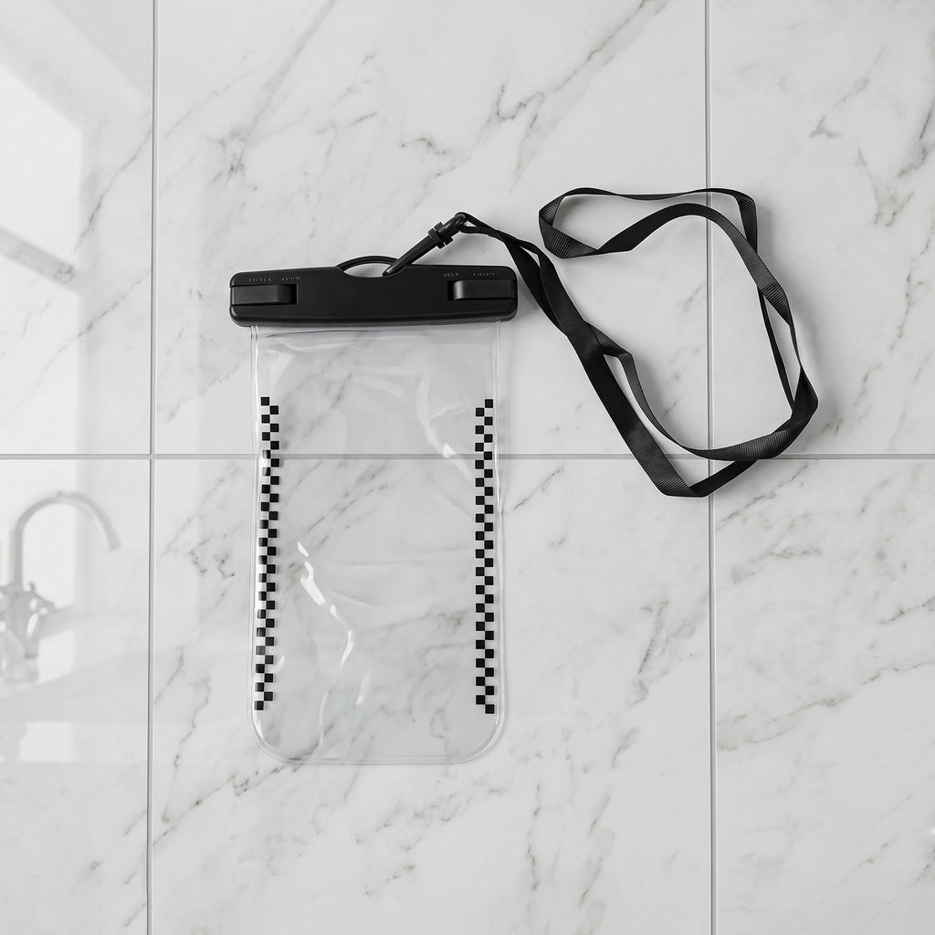 Studio shot demonstrating waterproof mobile pouch design