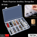 Transparent plastic storage box perfect for organizing jewelry and small items.
