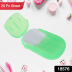 Mini travel soap sheet box holding 20 dissolvable sheets for hand hygiene