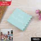 Pack of party napkins featuring Hello Sweet Baby text and decorative scalloped edge