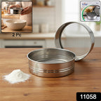 Durable 2-piece stainless steel flour sieve set for Indian kitchen use