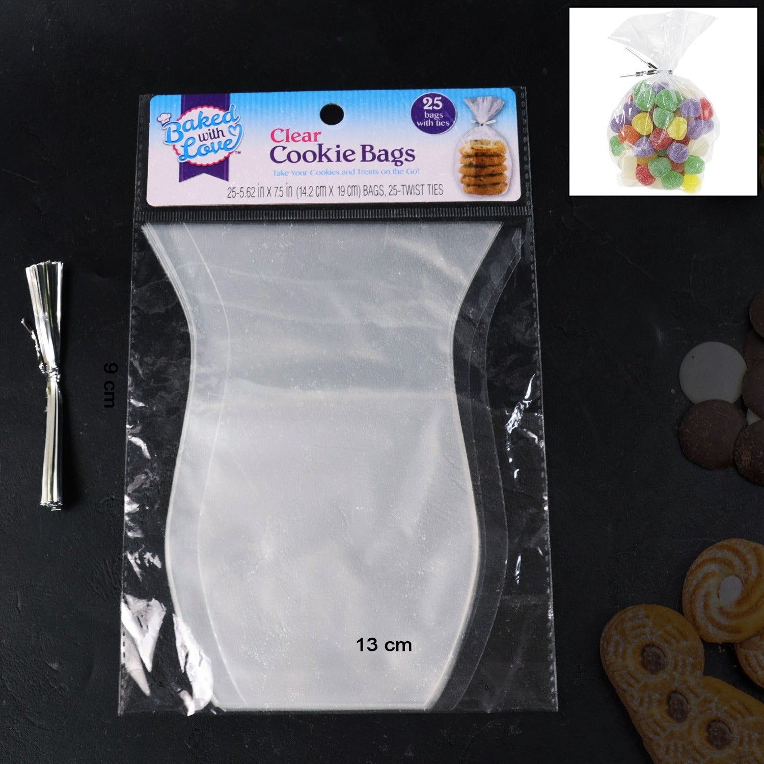 Set of 25 clear cookie bags showcasing durable transparent treat packaging
