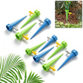 Set of adjustable plant watering spikes with slow release valves.