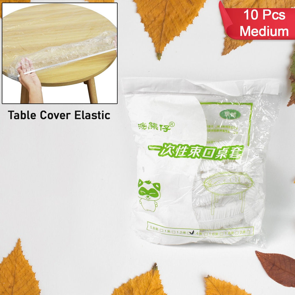 Elastic table cover fitted on a round dining table, ready for a party.