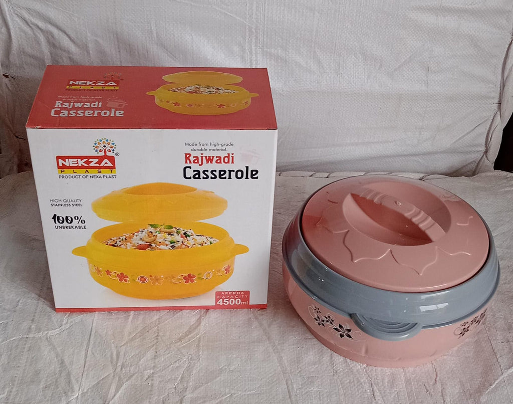 Complete view of the  floral steel insulated casserole, designed for freshness.