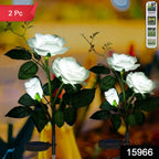 Two solar powered garden rose flower stake lights ready to install