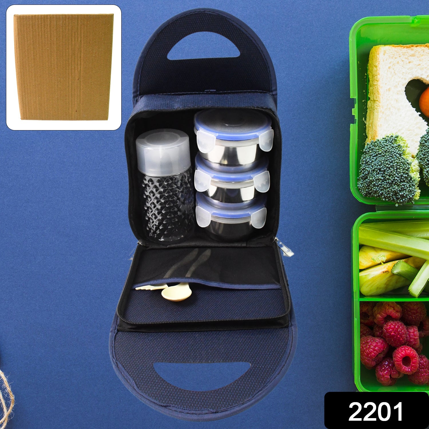 Open airtight lunch box containers showcasing healthy Indian meal prep.