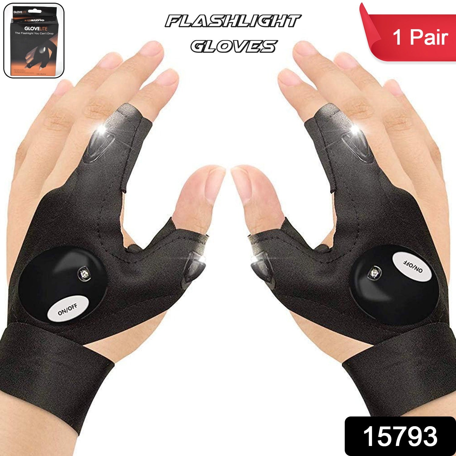 Fingerless LED gloves showcasing breathable fabric and adjustable wrist strap for comfort.