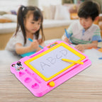 Child drawing on a vibrant Aditi Magnetic Drawing Board with a magnetic pen.