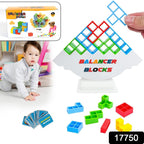 Stacked blocks of the Tower Balance Game demonstrating the challenging gameplay.