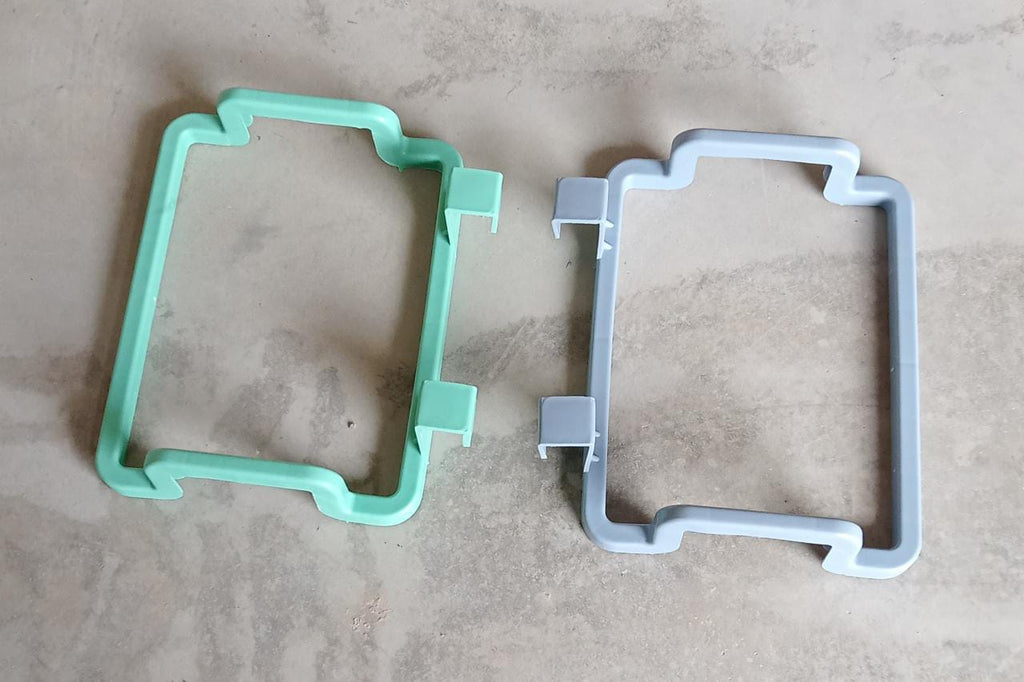 Versatile holder for plastic garbage bags, ready for use.