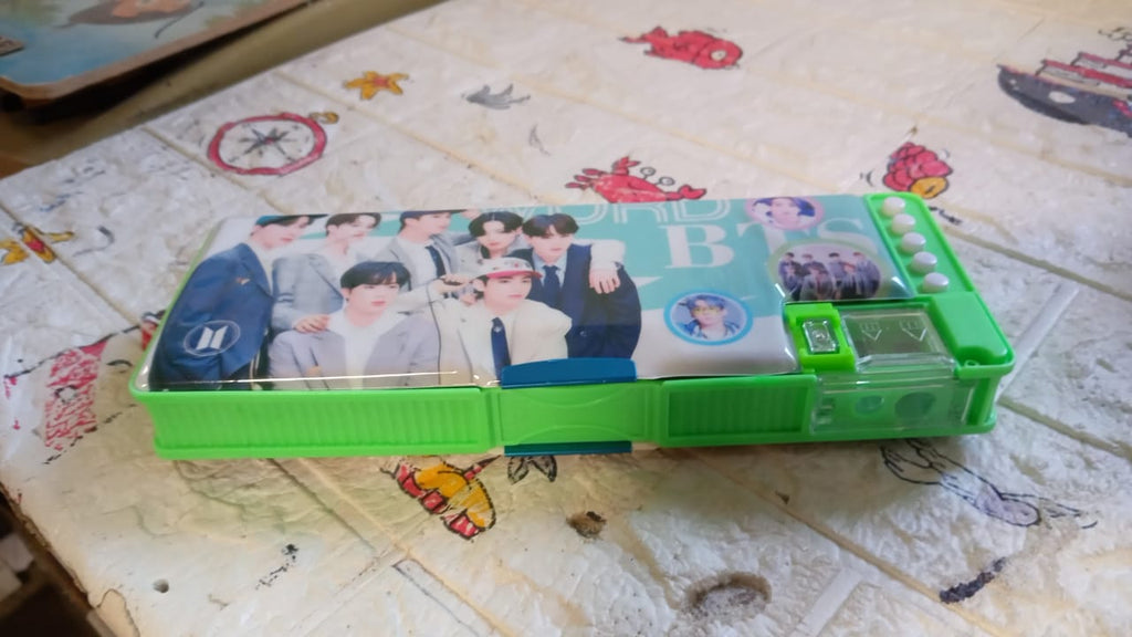 Compact and portable cartoon pencil case, designed for easy carrying to school.