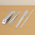 4-in-1 stainless steel nail clipper kit displayed with its travel case.