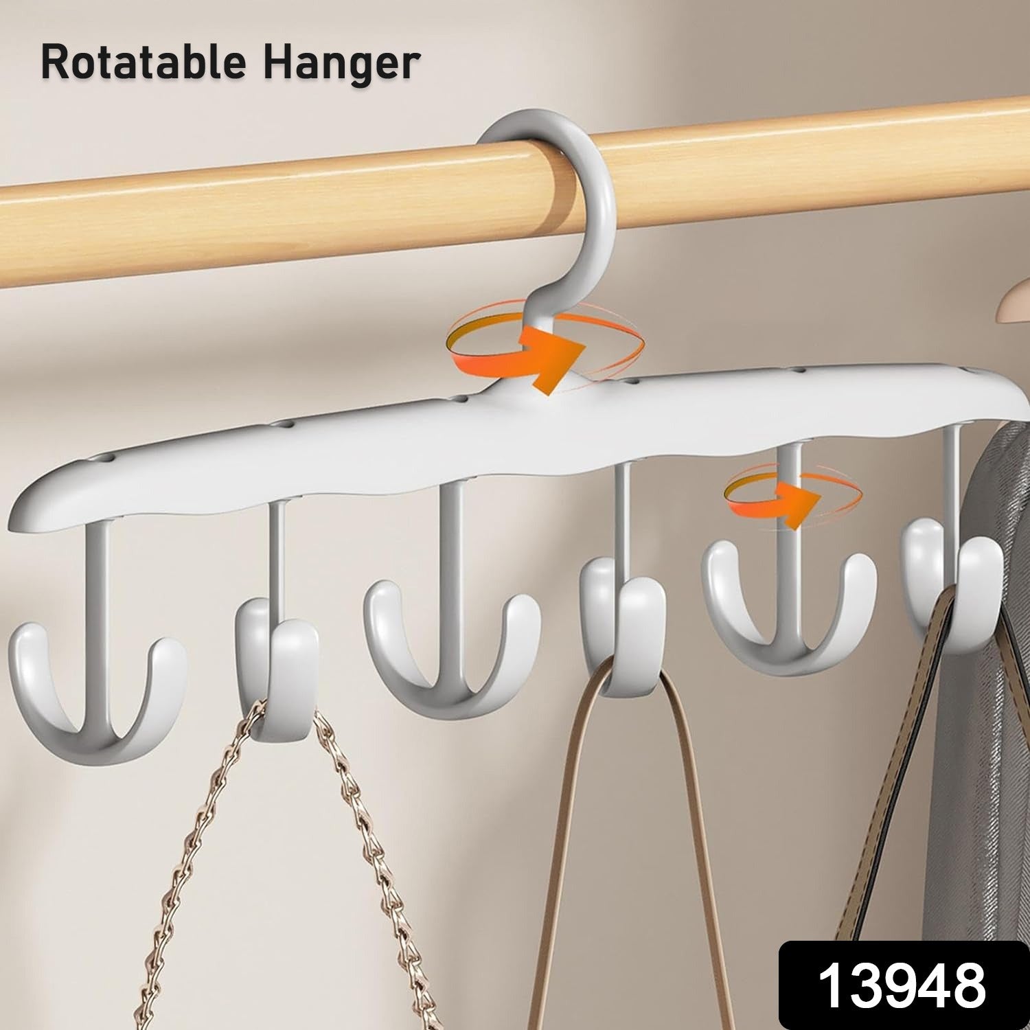 Close-up view of the sturdy hooks on the rotating tank top hanger.