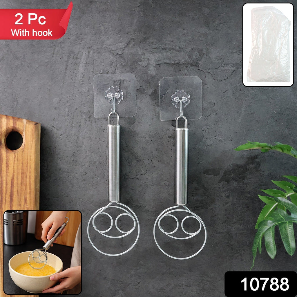 Two stainless steel spiral hand whisks for mixing and whipping