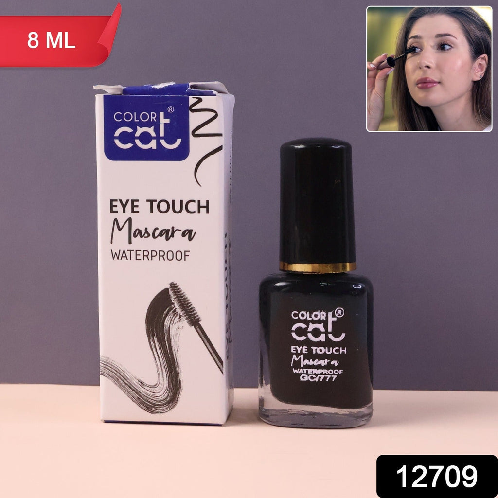 Close-up of waterproof mascara packaging highlighting long-lasting wear