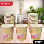 Close-up of a colorful disposable paper cup with a unique pattern, ideal for beverages.