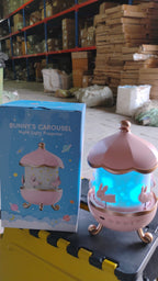 Packaging of Bunny Carousel Rotating LED Night Light with starry projection