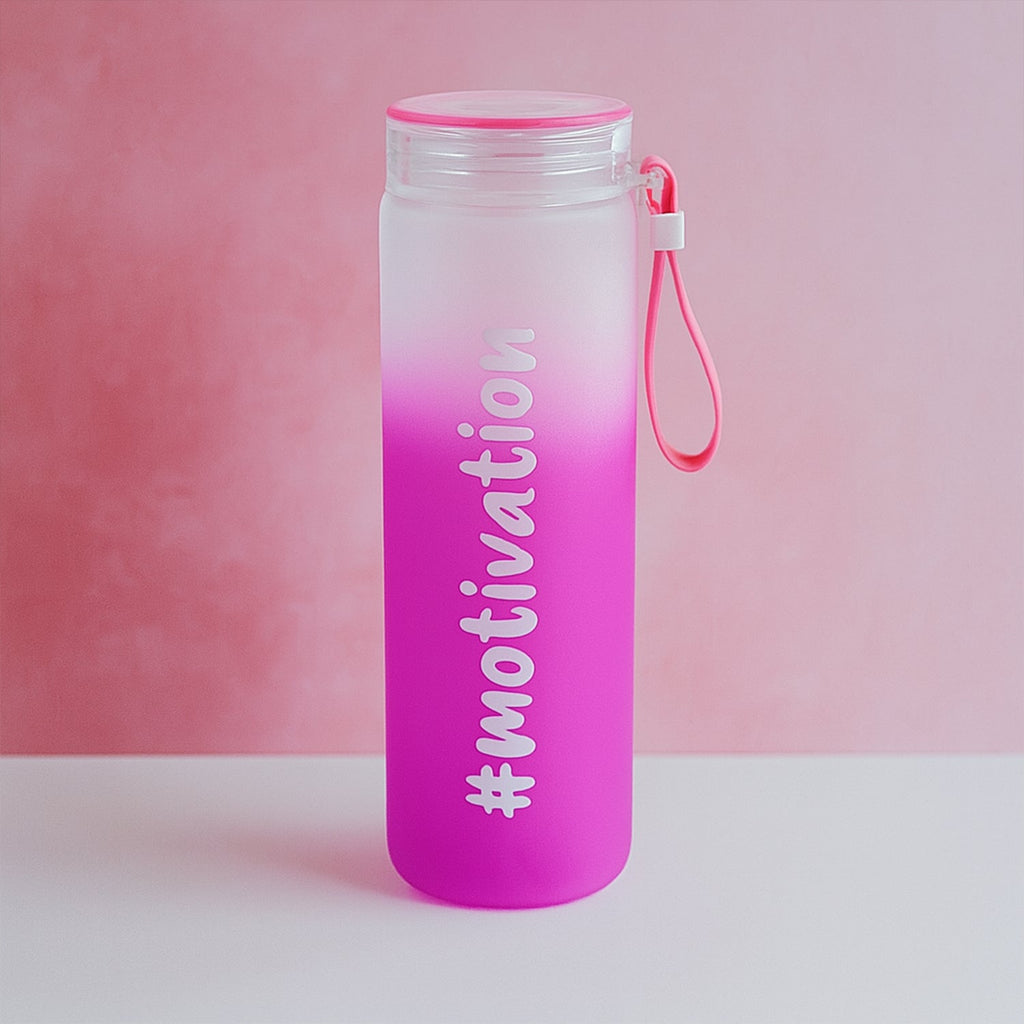 Vibrant 350 ML glass water bottle with motivational design, perfect for daily hydration.