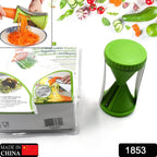 Handheld vegetable spiralizer creating long, thin strands of zucchini for a healthy meal