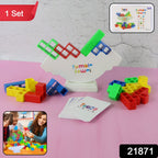 Wooden stacking tower game for kids with vibrant blocks